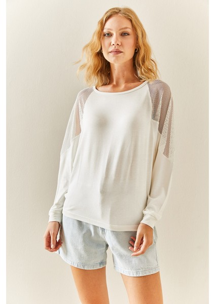 Beyaz Bisiklet Yaka File Detaylı Bluz 3YXK4-47546-01 fiyatları