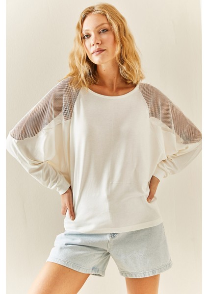 Beyaz Bisiklet Yaka File Detaylı Bluz 3YXK4-47546-01 modelleri