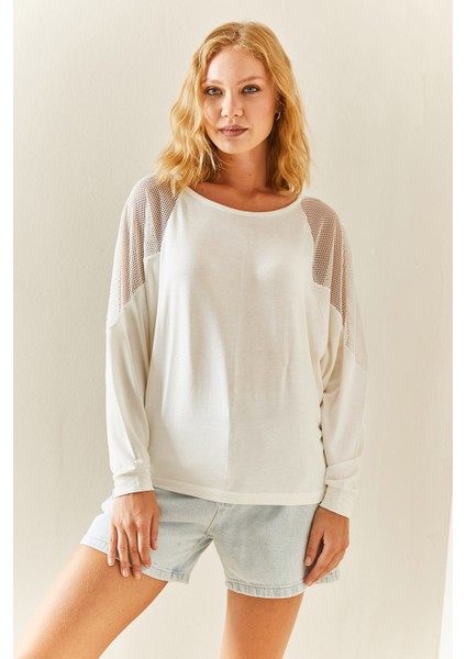 Beyaz Bisiklet Yaka File Detaylı Bluz 3YXK4-47546-01 fırsatları
