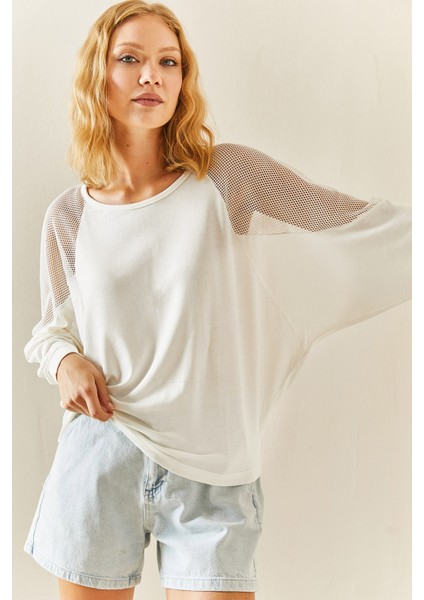 Beyaz Bisiklet Yaka File Detaylı Bluz 3YXK4-47546-01 indirimleri