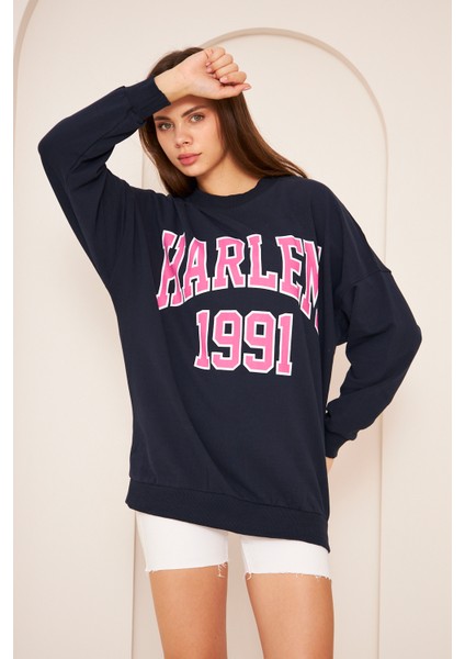 Unısex Harlem Baskı Sweat 22907B3 -Lacivert