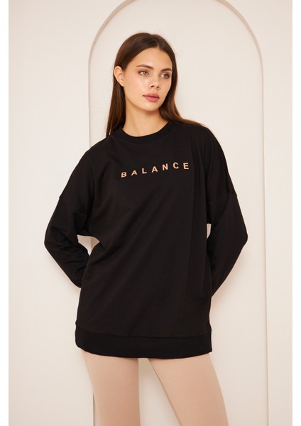 Unısex Balance Baskı Sweat 22907B2 -Siyah