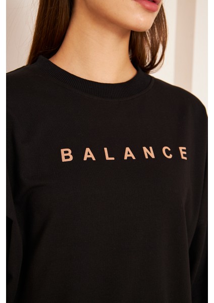 Unısex Balance Baskı Sweat 22907B2 -Siyah
