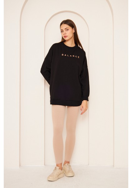 Unısex Balance Baskı Sweat 22907B2 -Siyah