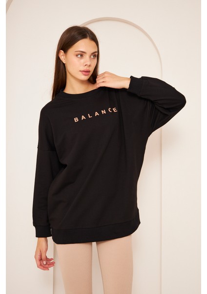Unısex Balance Baskı Sweat 22907B2 -Siyah