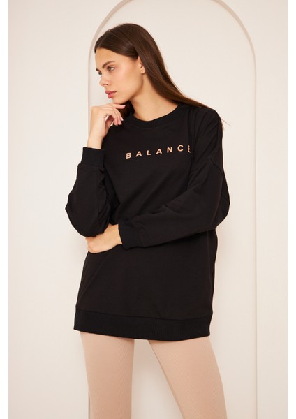 Unısex Balance Baskı Sweat 22907B2 -Siyah
