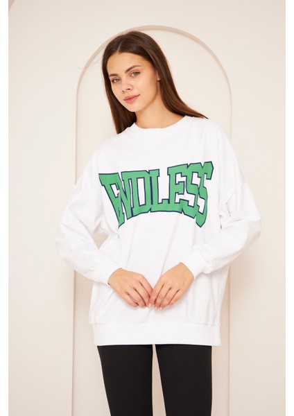 Unısex Endless Baskı Sweat 22907B1 -Beyaz