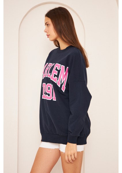 Unısex Harlem Baskı Sweat 22907B3 -Lacivert fırsatları