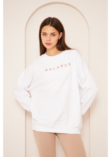 Unısex Balance Baskı Sweat 22907B2 -Beyaz