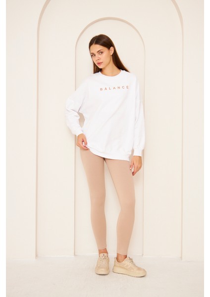 Unısex Balance Baskı Sweat 22907B2 -Beyaz