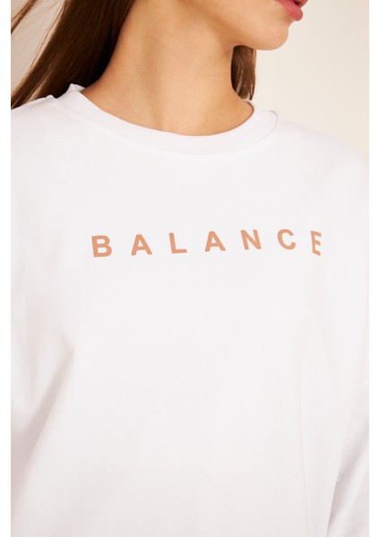 Unısex Balance Baskı Sweat 22907B2 -Beyaz