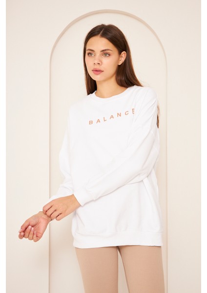 Unısex Balance Baskı Sweat 22907B2 -Beyaz