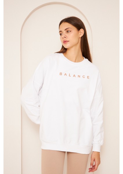 Unısex Balance Baskı Sweat 22907B2 -Beyaz