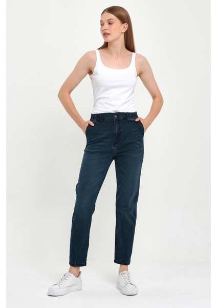 Kadın Norah Blue Black Beli Lastikli Jean Pantolon