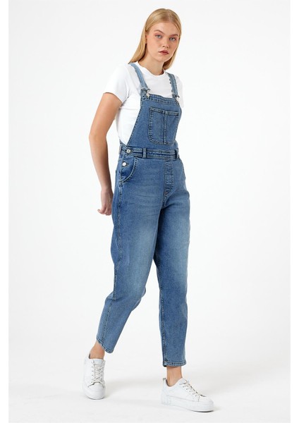 Kadın Dora Dirty Med Blue Mom Jean Salopet Tulum