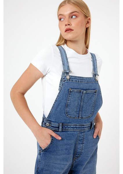 Kadın Dora Dirty Med Blue Mom Jean Salopet Tulum fiyatları