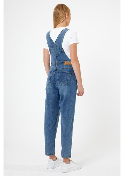 Kadın Dora Dirty Med Blue Mom Jean Salopet Tulum fırsatları
