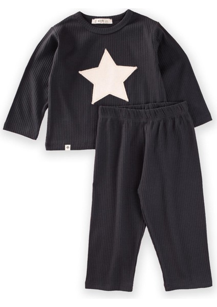 Yıldız Aplikeli Pijama Takım Antrasit