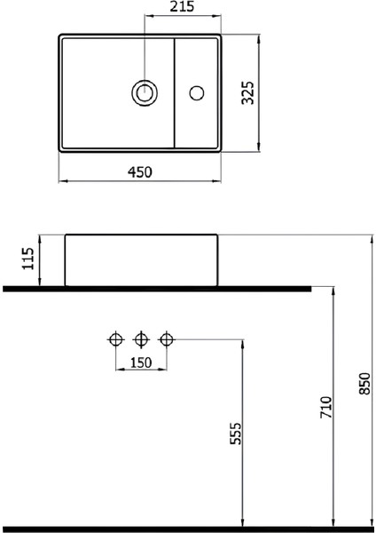 Minline Tezgah Üstü Plus Lavabo 32.5X45X14 cm