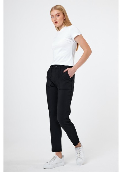 Kadın Norah Siyah Beli Lastikli Gabardin Smart Pantolon