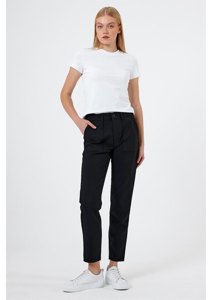 Kadın Norah Siyah Beli Lastikli Gabardin Smart Pantolon fırsatları
