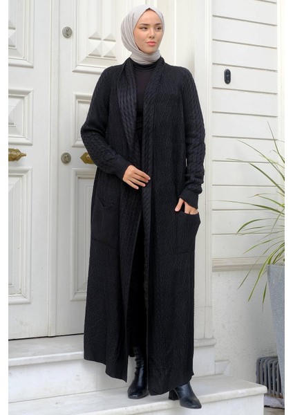 Şal Yaka Salaş Triko Hırka Siyah HM2248