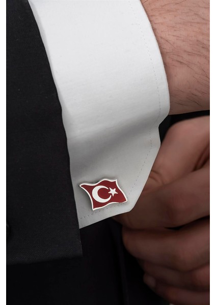 Ayyıldız Türk Bayrağı Mineli Gümüş Kol Düğmesi modelleri