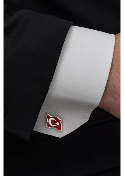 Ayyıldız Türk Bayrağı Mineli Gümüş Kol Düğmesi fırsatları