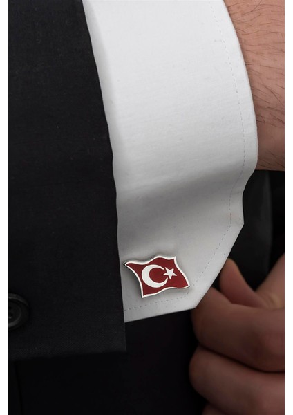 Ayyıldız Türk Bayrağı Mineli Gümüş Kol Düğmesi indirimleri