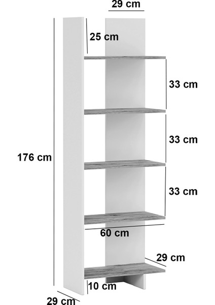 Asimetrik Beş Raflı Kitaplık