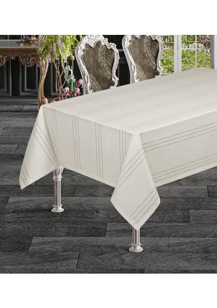 Keten Efektli Çizgili Polyester Kumaş Masa Örtüsü