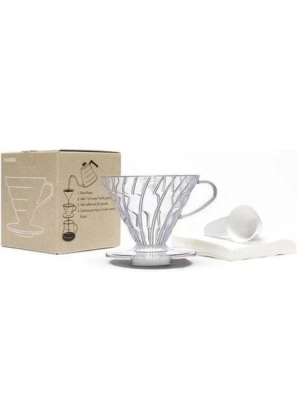 V60 02 Dripper Şeffaf Plastik ve 40’lı Filtre Kağıdı Seti