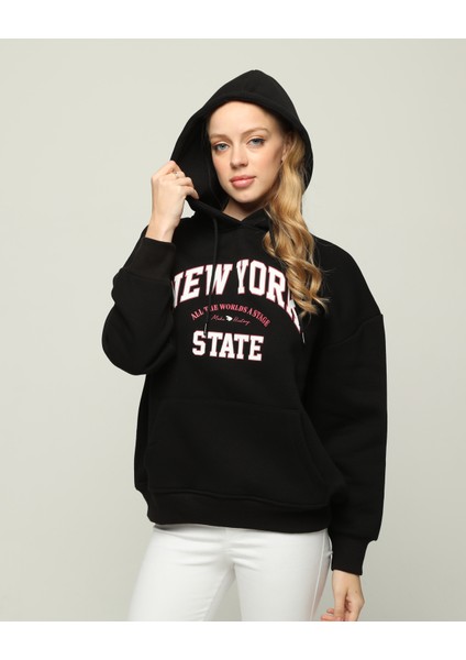 Kalın Polar Kapüşonlu Oversize/geniş Kalıp Örme Sweatshirt