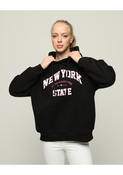 Kalın Polar Kapüşonlu Oversize/geniş Kalıp Örme Sweatshirt