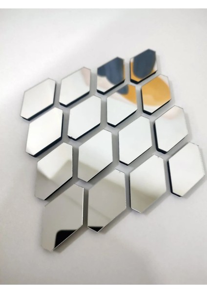 Diamond Pleksi Dekoratif Antre Banyo Süs Mozaik Ayna Gümüş 50 Adet (6X2CM)