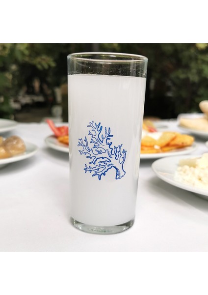 Blue Coral / Mercan Baskılı Paşabahçe Rakı Kadehi - 6 Adet