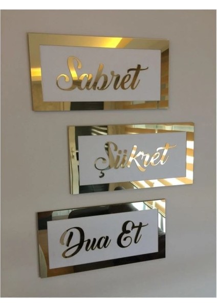 Sabret Şükret Dua Et Duvar Tablosu 3'lü Set Beyaz-Gold fiyatları