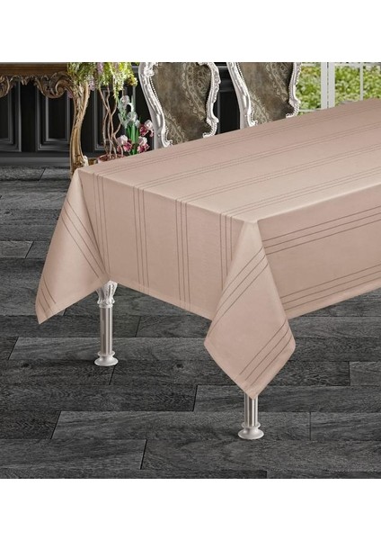 Keten Efektli Polyester Kumaş Çizgili Masa Örtüsü