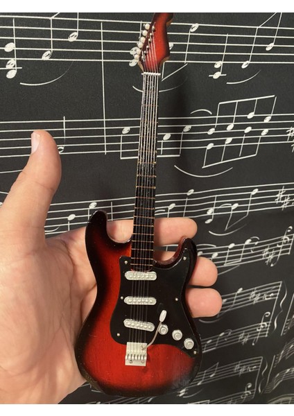 Elektro Gitar Kahve Rengi El Yapımı Biblo Minyatür 25 cm 3D