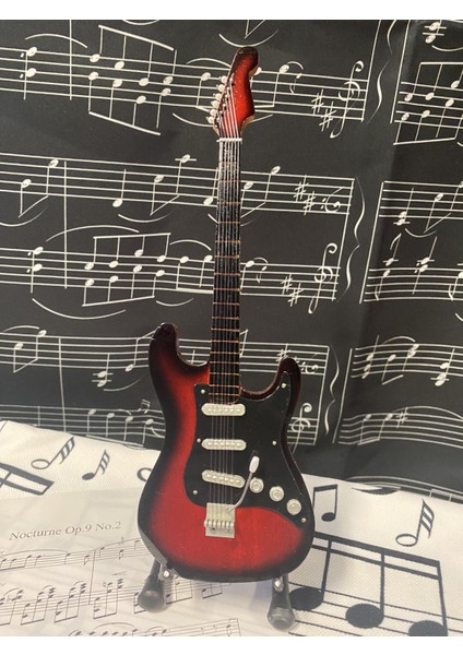 Elektro Gitar Kahve Rengi El Yapımı Biblo Minyatür 25 cm 3D fiyatları