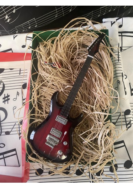 Elektro Gitar Koyu Kahve El Yapımı Biblo Minyatür 25 cm modelleri