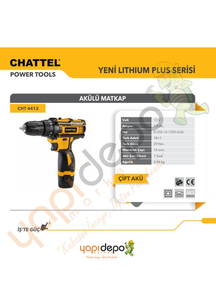 CHT4412 Akülü Matkap Çantalı 12 V 1,5 A 25 Tork