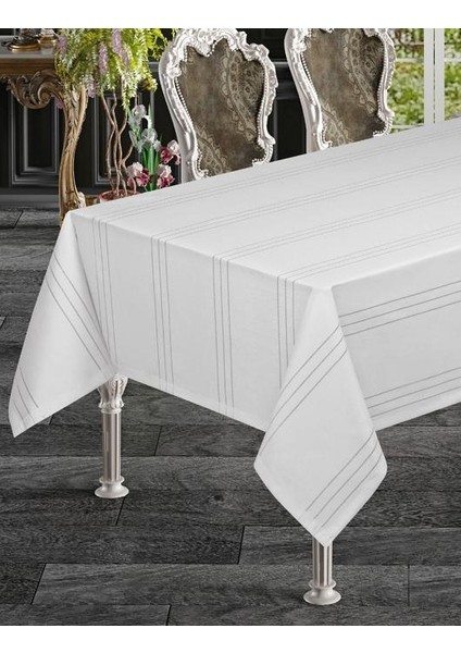 Keten Efektli Polyester Kumaş Çizgili Masa Örtüsü