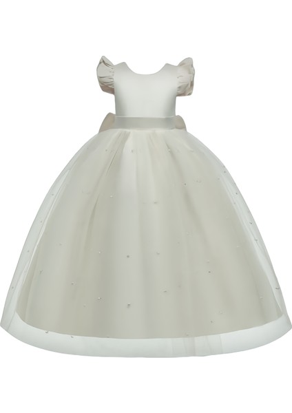 Kız Çocuk Beyaz Uzun Etek Yılbaşı Mezuniyet Doğum Günü Parti Abiye Elbise