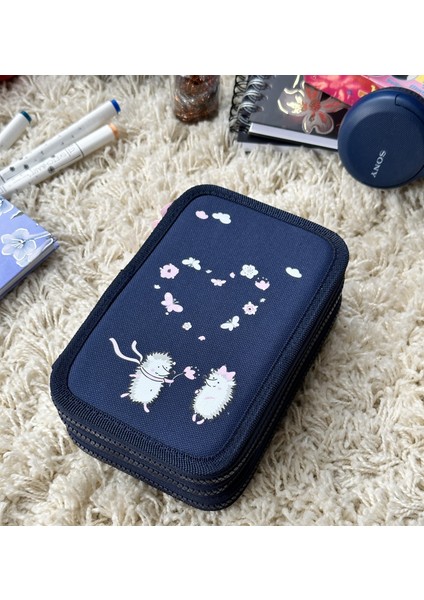 Üç Bölmeli Fermuarlı Kalem Çantası 20X13 cm