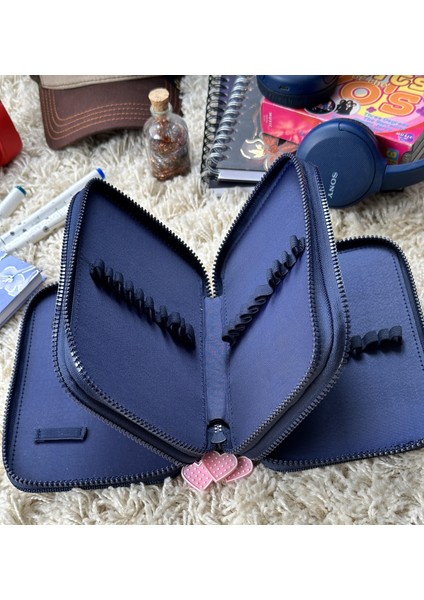 Üç Bölmeli Fermuarlı Kalem Çantası 20X13 cm fiyatları