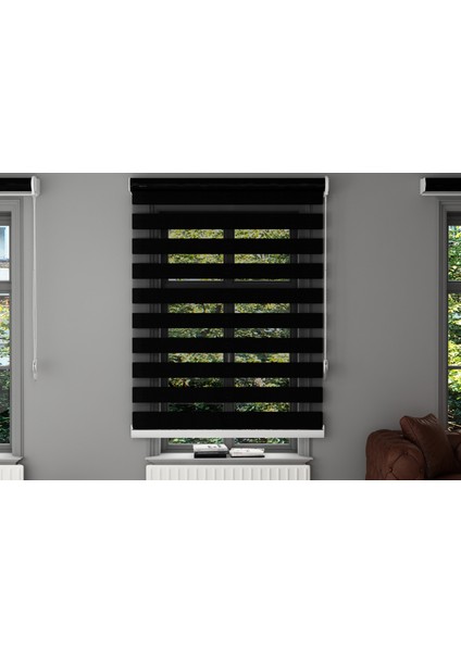 Parlak Siyah Bambu Zebra Stor Perde fiyatları