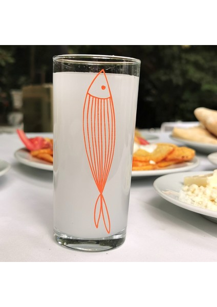 Orange Smooth Fish / Turuncu Balık Baskılı Paşabahçe Rakı Kadehi - 6 Adet