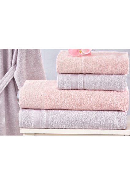 Family Dantelli Pembe & Lila Aile Bornoz Seti 6 Parça Çeyizlik Kadın Erkek Bornoz Banyo Havlu Takımı modelleri