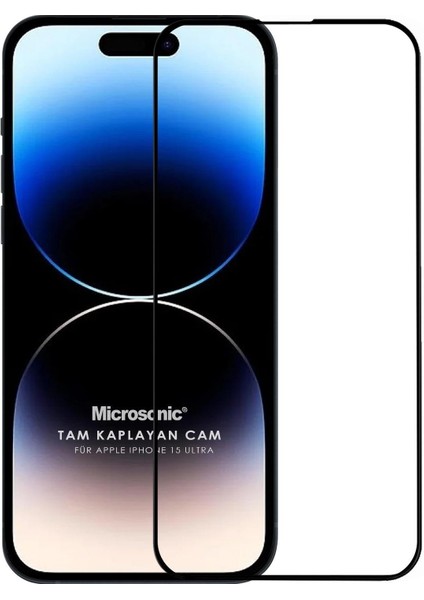 Apple iPhone 15 Ultra Tam Kaplayan Temperli Cam Ekran Koruyucu Siyah